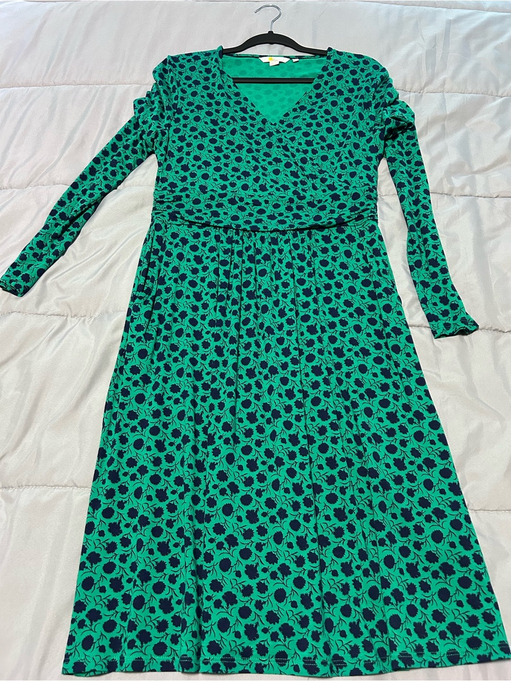 Boden Green Floral Jersey Faux Wrap Dress Size UK 12 US 8 - Picture 9 of 12